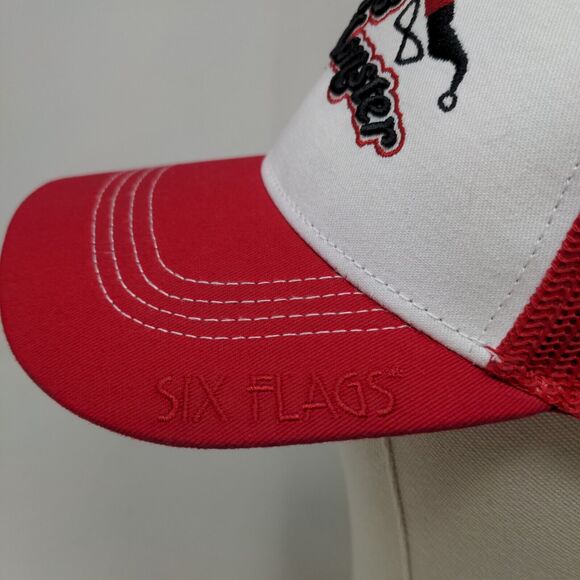 Six Flags Men's Suicide Squad Mesh Back Snapback Hat Red White Harley Quinn - Picture 6 of 13